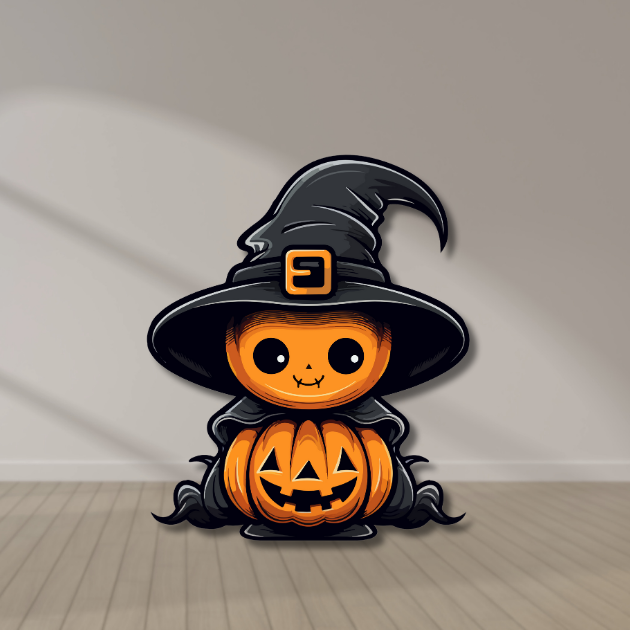 Halloween Witch Pumpkin Cutout Pumpkin cutout with witch hat and cape – UV-printed Halloween decoration.
