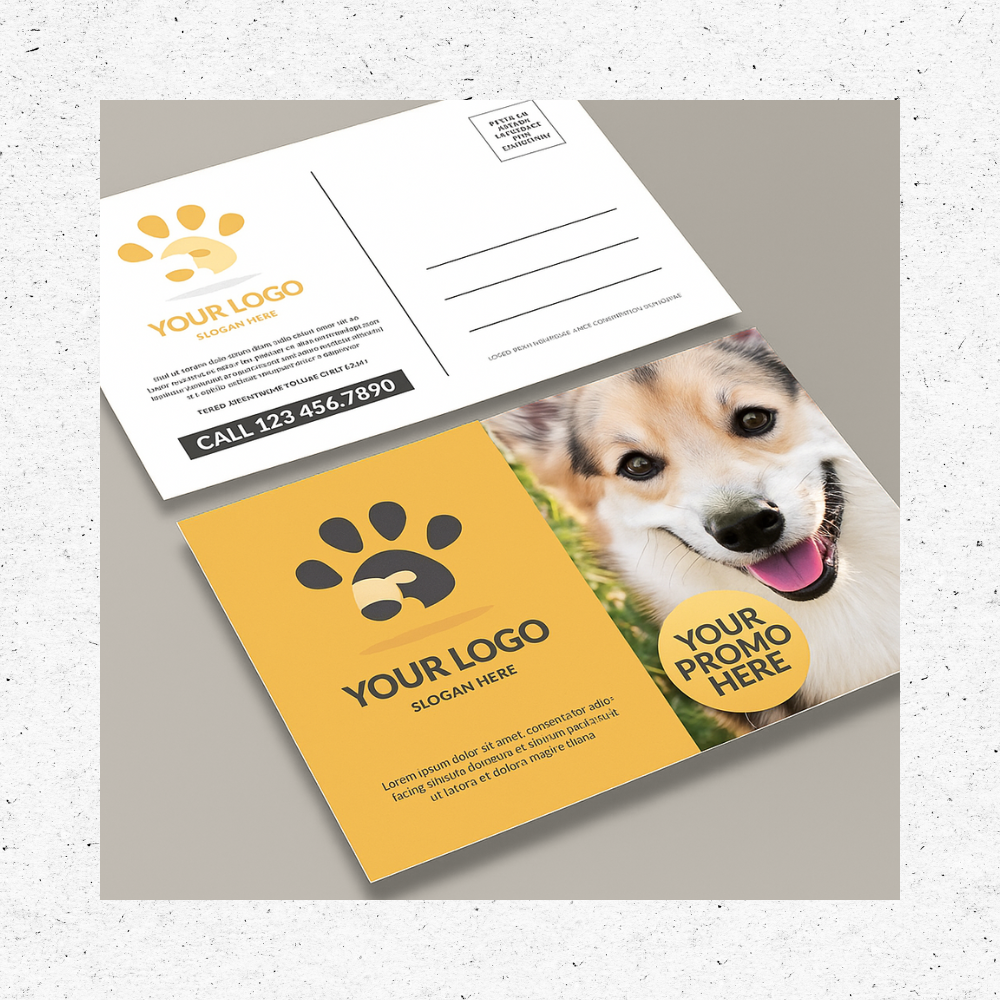 Custom Pet Services Promotional Postcard Design Pet service promotional postcard with happy dog and business contact space