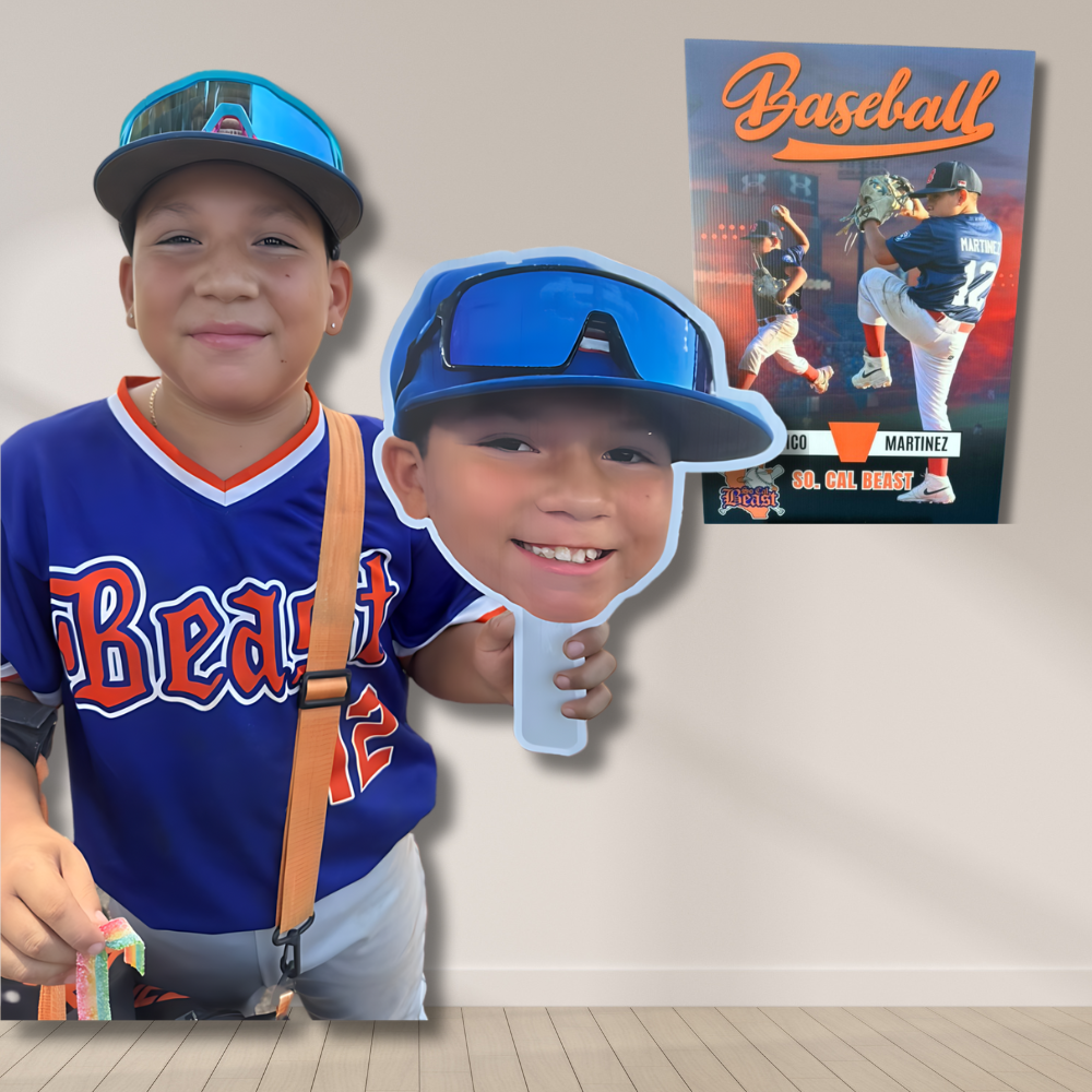 Custom Baseball Big Head & Poster – Team Spirit Sports Photo Props Custom baseball big head cutout and sports poster for team player