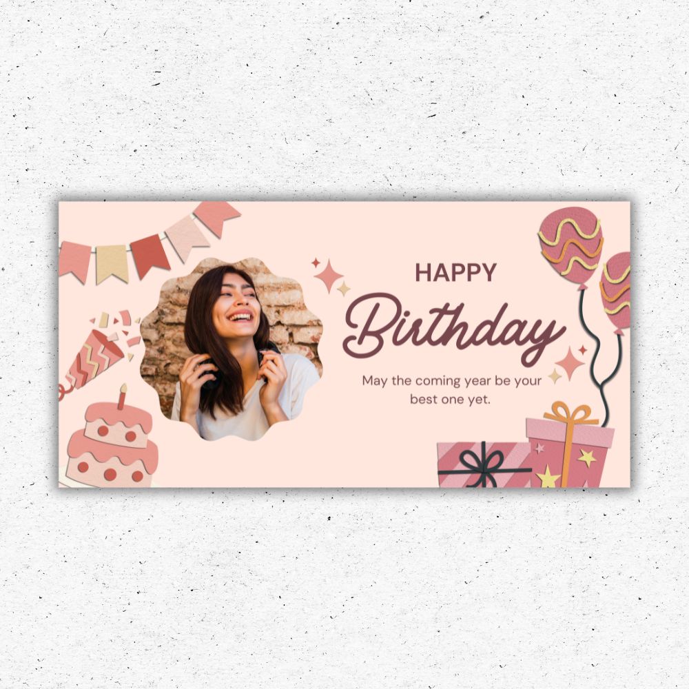 Blush Celebration Custom Birthday Backdrop Blush pink personalized birthday backdrop with photo frame printed in Oxnard California