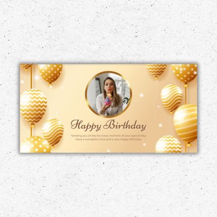 Elegant milestone birthday photo backdrop with custom portrait and balloon accents