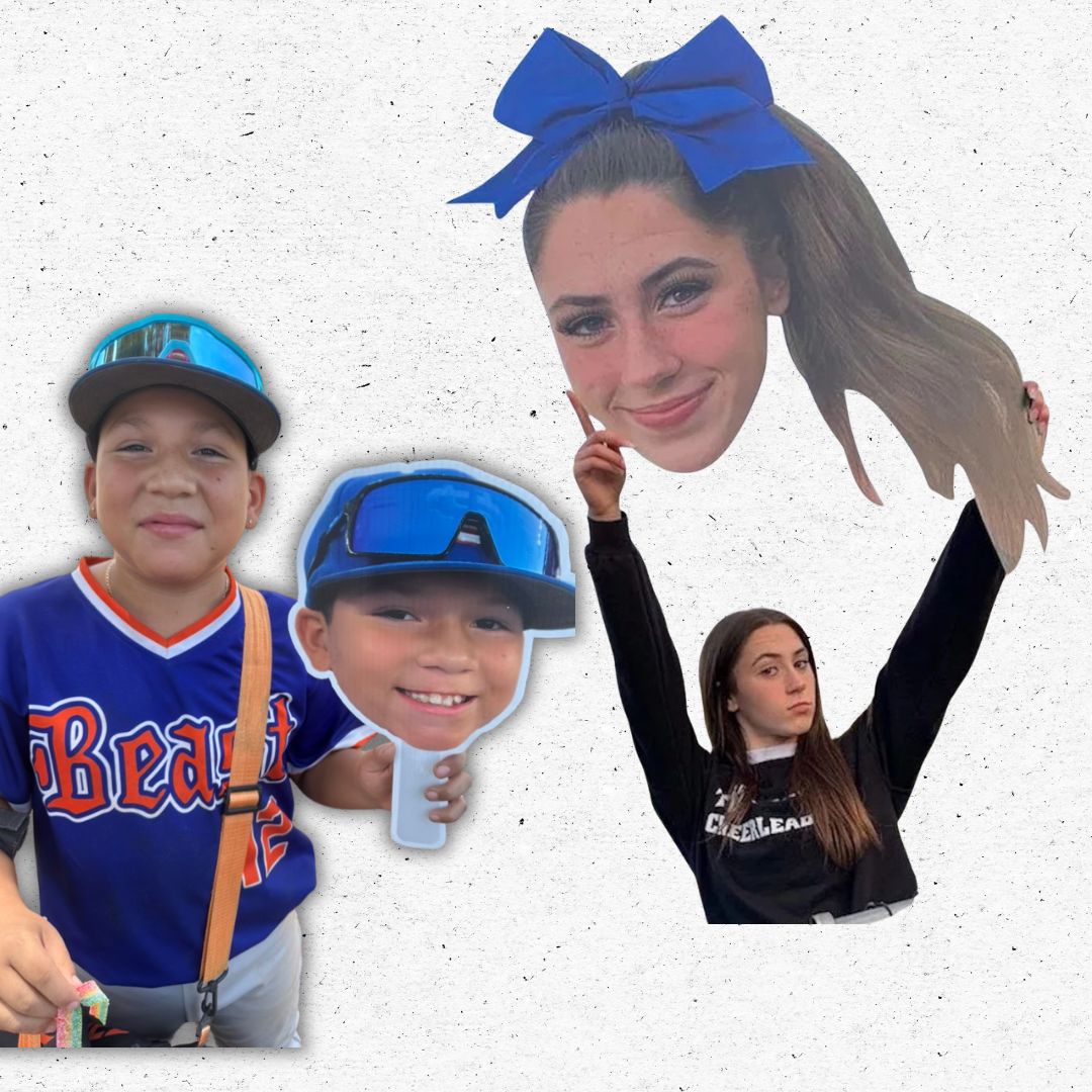 Custom sports big head cutouts, foam core player signs, and team banners printed locally in Oxnard for senior nights and tournaments.