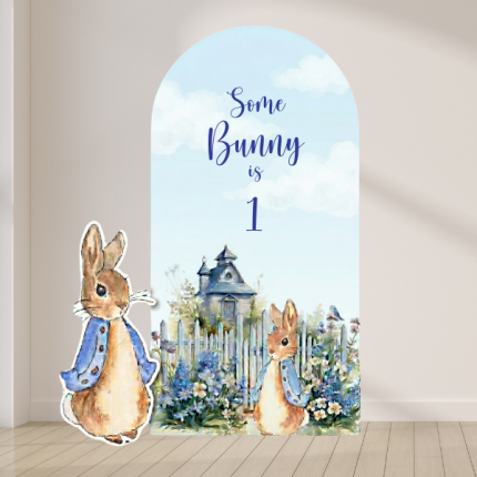 some bunny is one backdrop rabbit first birthday arch sign storybook theme