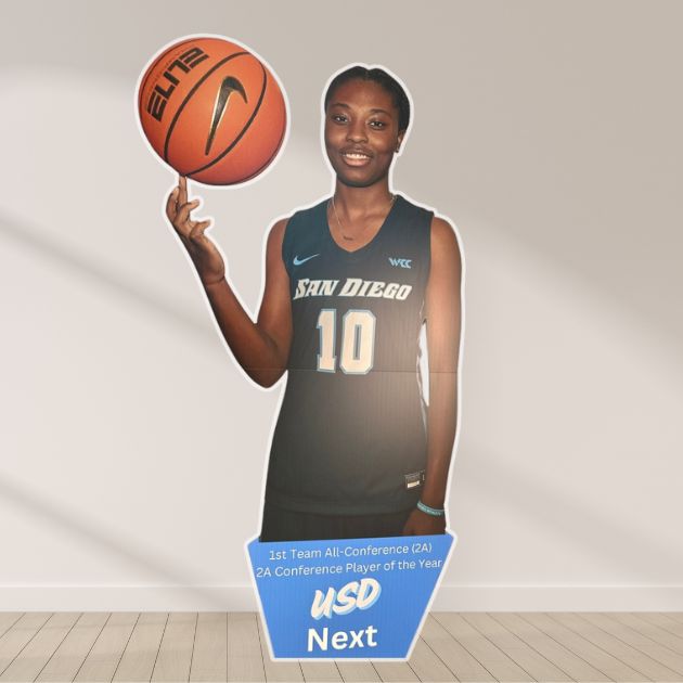 Life-Size Custom Athlete Standee – Senior Night Display Life-Size Custom Athlete Standee for senior night printed in Oxnard CA