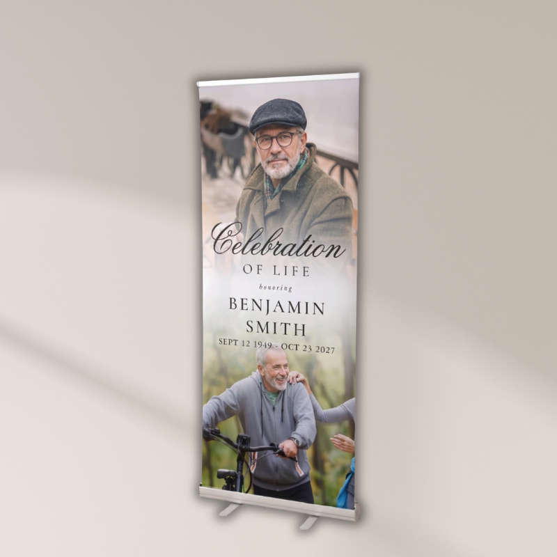 celebration-of-life-retractable-banner celebration of life retractable banner memorial roll up display with photo Oxnard Ventura Camarillo