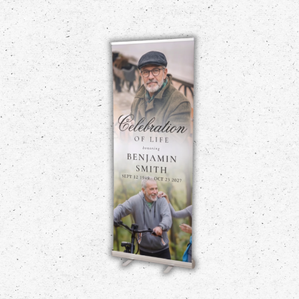 celebration of life retractable banner memorial roll up display with photo Oxnard Ventura Camarillo