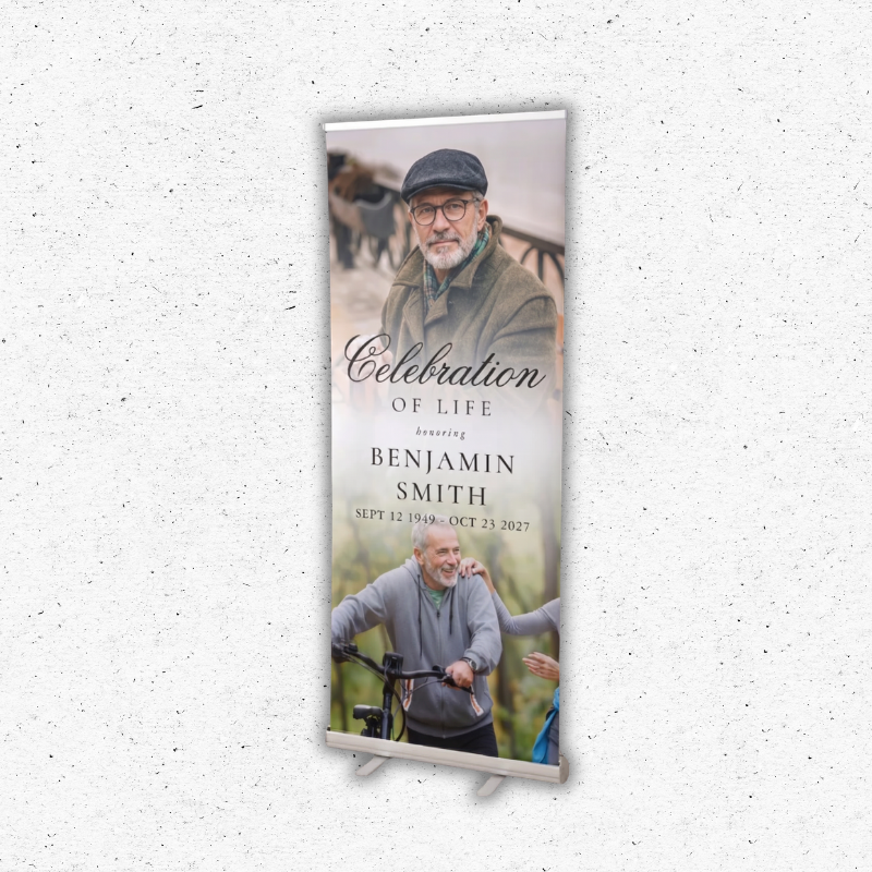 celebration-of-life-retractable-banner celebration of life retractable banner memorial roll up display with photo Oxnard Ventura Camarillo