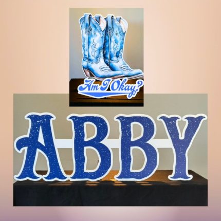 Abby custom name sign with cowboy boots western themed party decoration Ventura County