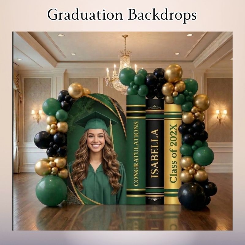 graduation backdrop with custom printed design for celebration setup in Oxnard California