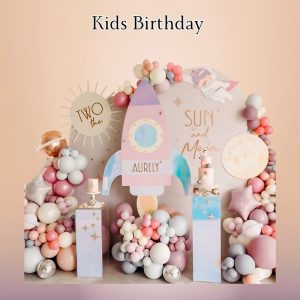 Custom kids birthday decorations including backdrops, big heads, and cutouts in Oxnard, Ventura, and Camarillo.
