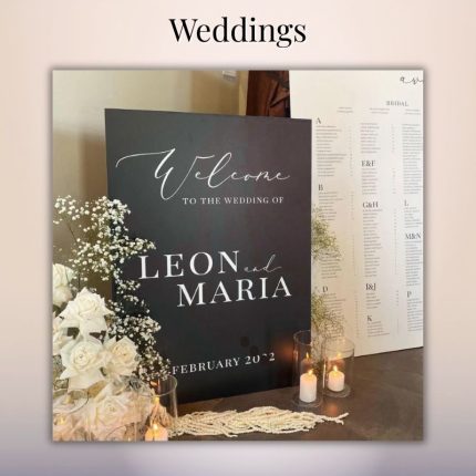 Elegant wedding welcome sign and backdrop setup in Oxnard California
