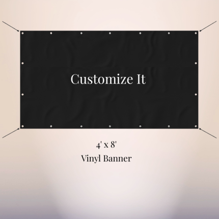 Large personalized 4' x 8' kids birthday vinyl banner customized with name, age, and party theme