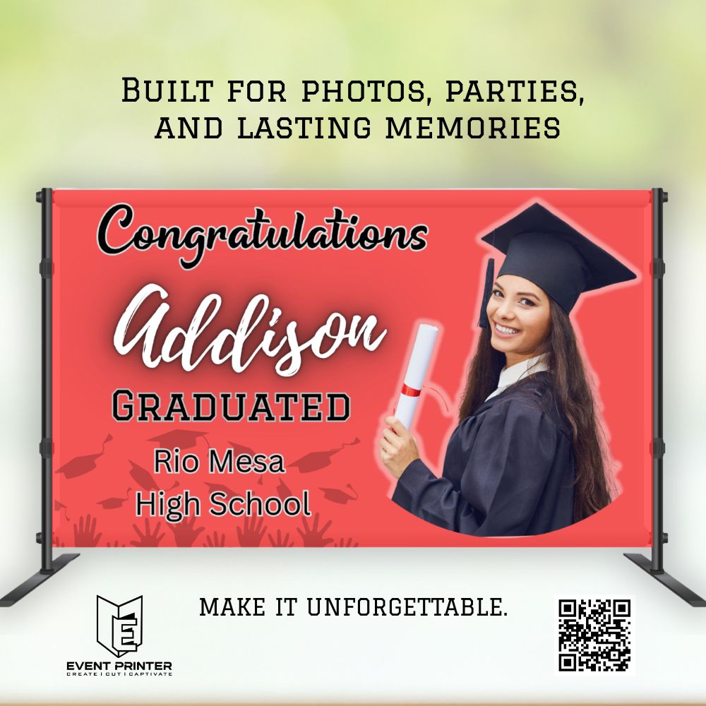 Graduation Backdrop Banner Custom graduation backdrop banner with graduate photo and school details