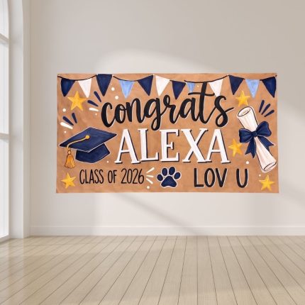 Custom graduation congrats banner with graduation year and festive graphics