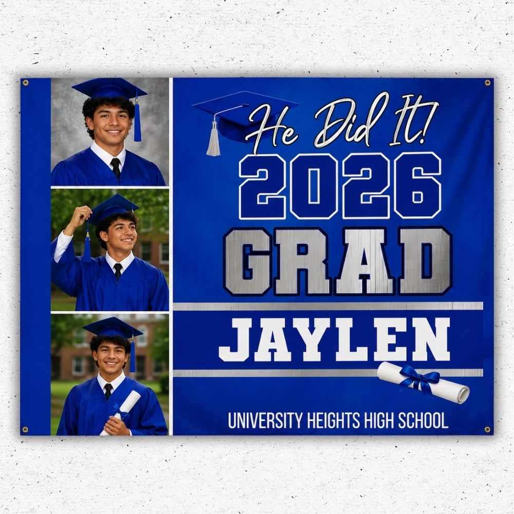 Graduation Photo Wall Banner Printed Oxnard_ Custom graduation photo celebration banner with senior portraits and graduation year