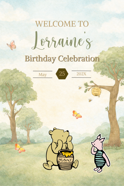Winnie the Pooh Garden Party Welcome Sign