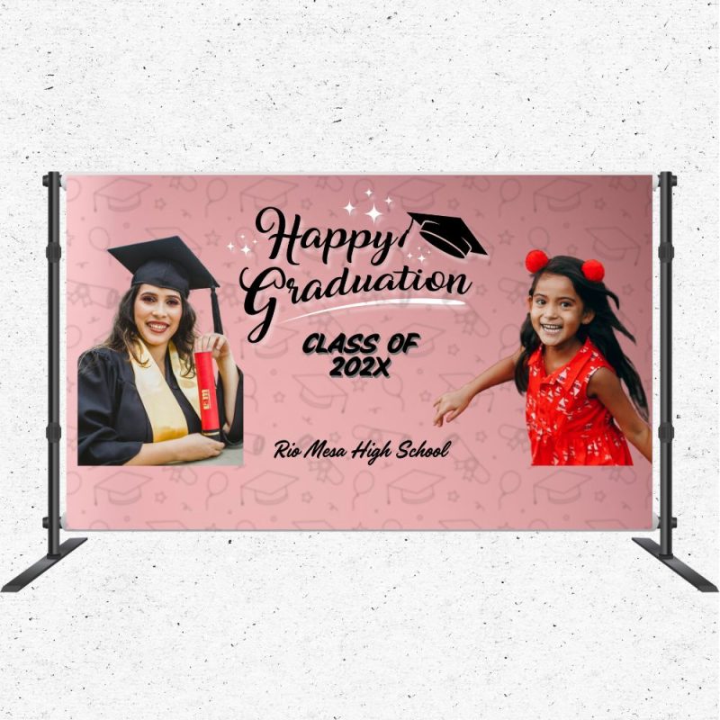 Custom graduation step and repeat banner with graduate photos and graduation details