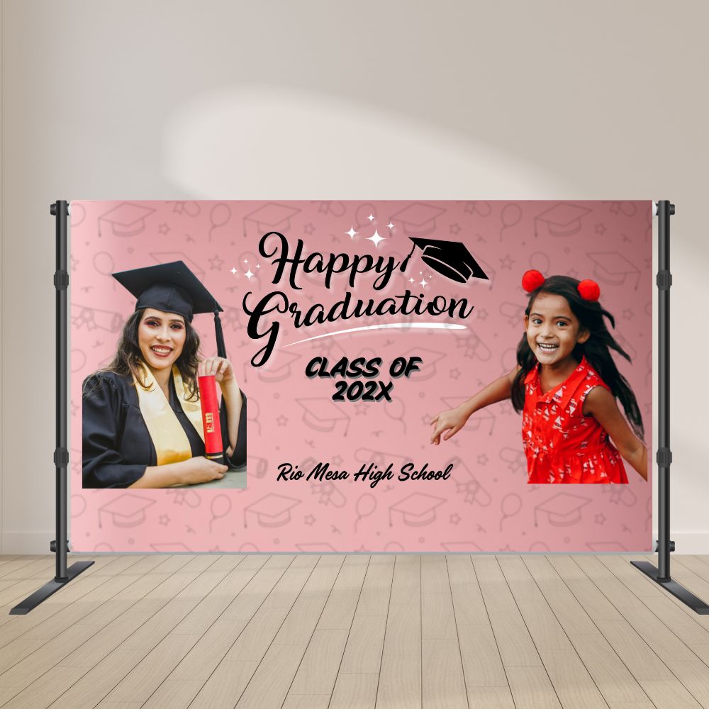 Graduation Photo Banner Backdrop Printed Oxnard_ Custom graduation step and repeat banner with graduate photos and graduation details