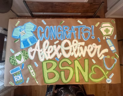 Custom nursing school graduation banner with BSN graduation graphics