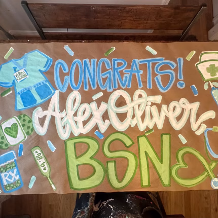 Custom nursing school graduation banner with BSN graduation graphics