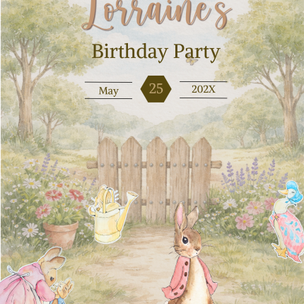 Peter Rabbit inspired birthday garden welcome sign for storybook party decor