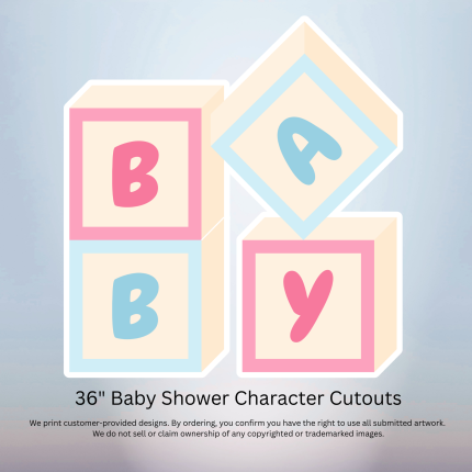 36-inch pink and blue baby blocks character cutout for baby shower decorations
