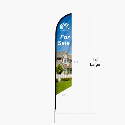 Custom feather angled flag banner printed on polyester mesh in Oxnard CA