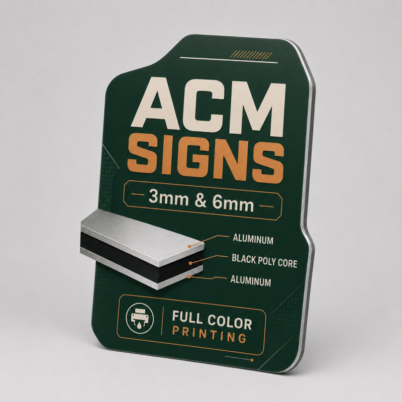 3mm and 6mm ACM aluminum composite sign material with aluminum faces and black polyethylene core