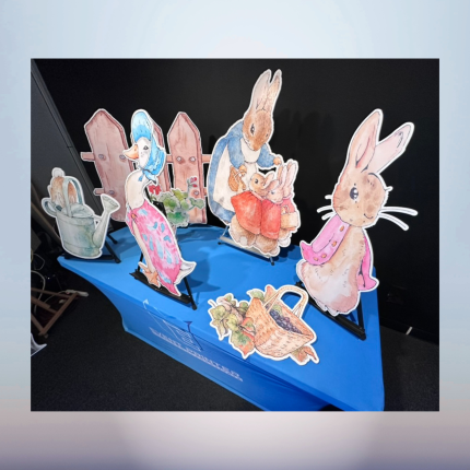 Peter Rabbit themed character cutout collection with rabbits and garden accessories