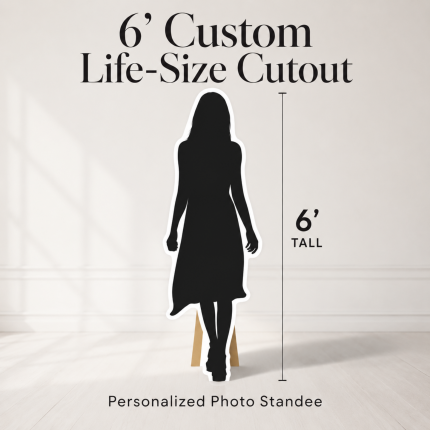 6-foot custom life-size cutout standee size example with personalized photo silhouette