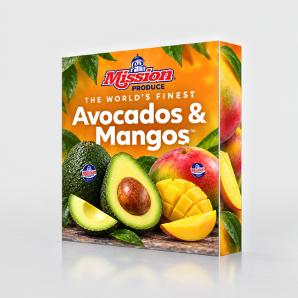 8 ft SEG backlit popup display with Mission Produce avocado and mango sample graphics