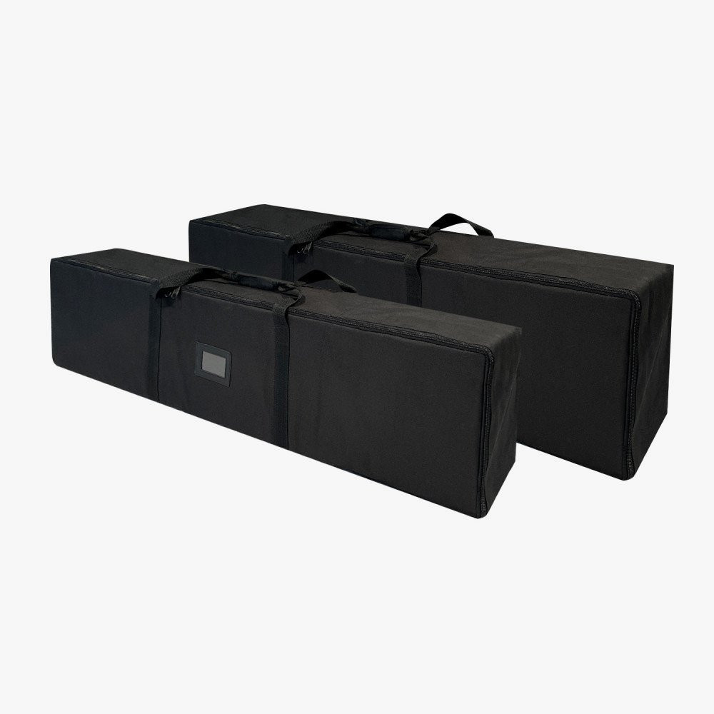 20 ft SEG Fabric Display – Carrying and Storage Bags Two black zippered carrying bags with handles for the 20 ft SEG fabric display