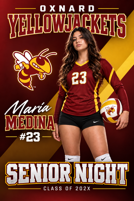 Oxnard Personalized Student Banner – 30″ W × 48″ H in Oxnard High School red and gold with Yellowjackets branding