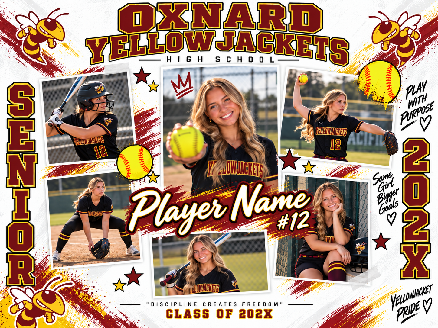 Oxnard softball senior photo collage poster board