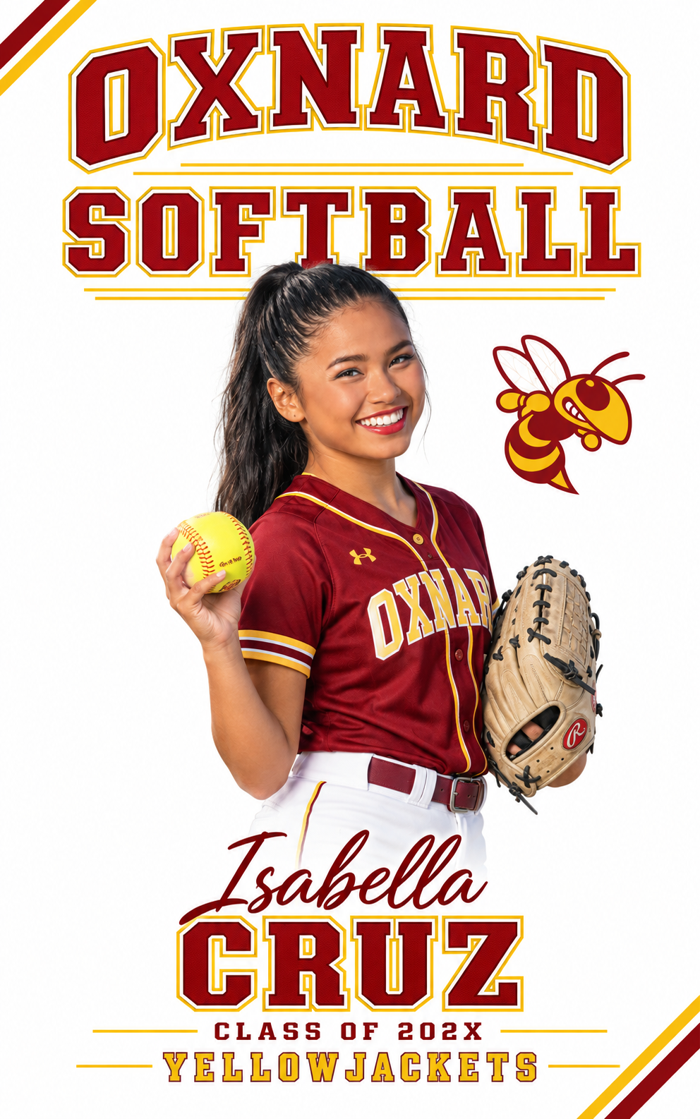 Oxnard softball Senior Night banner for Isabella Cruz on a white background