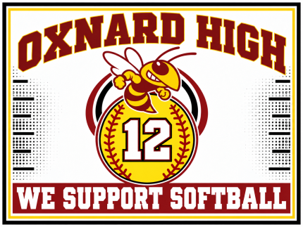 Oxnard High School Yellowjackets softball yard sign in red and gold, design 1