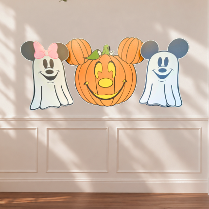 24-inch Halloween character cutouts featuring two ghost designs and a smiling pumpkin, professionally printed by The Event Printer in Oxnard, California.