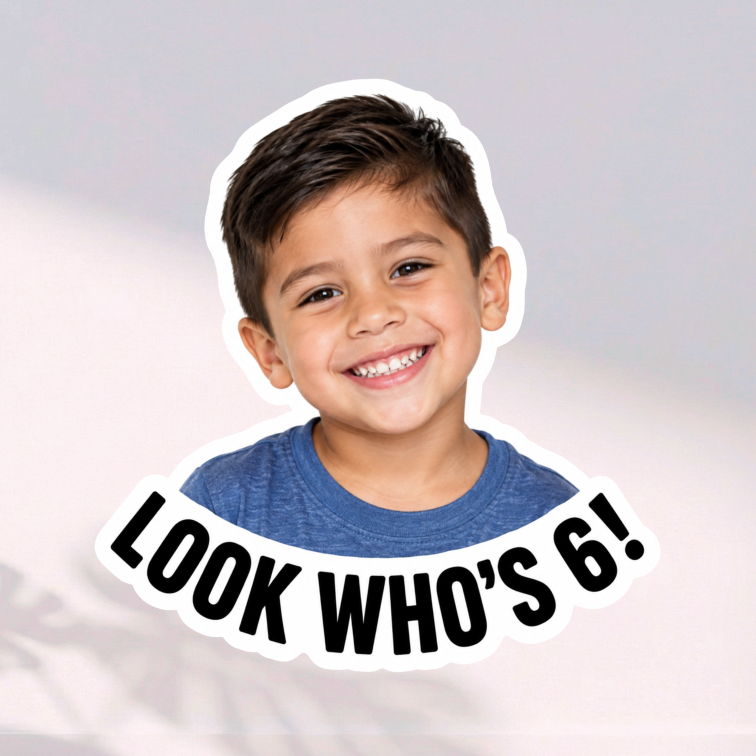 Personalized Birthday Photo Sticker Personalized birthday photo sticker with child portrait and Look Who’s 6 message